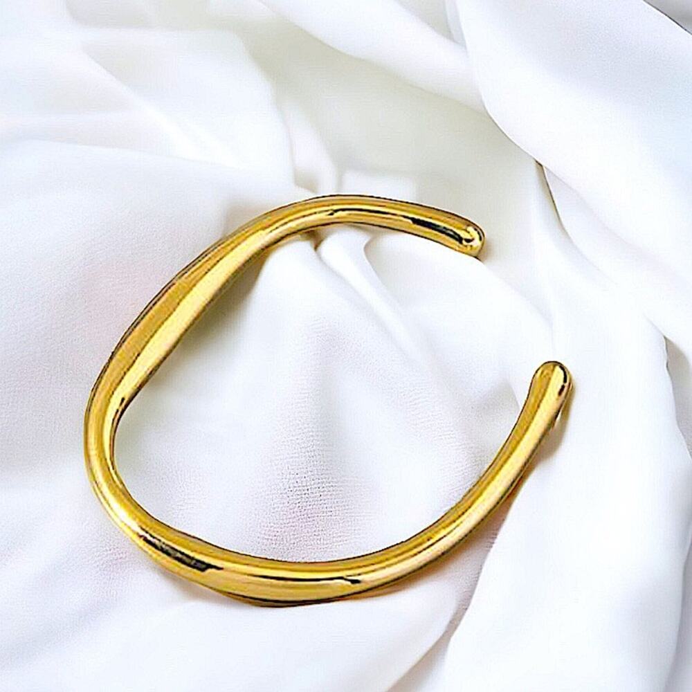Gold Irregular Bangle Cuff Bracelet, Geometric, Asymmetric
